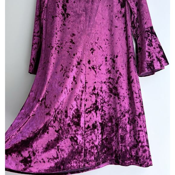 ELIZA J Crushed Velvet Shift Dress Bell Sleeves V-Neck Cocktail Party Size 10 - Picture 8 of 12